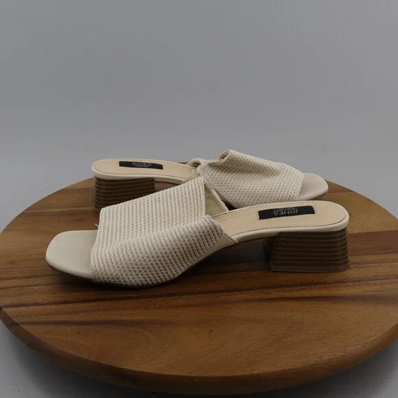 Jones New York Size 8M sandals slip on shoes block heel textile strps ivory nice - Picture 3 of 10